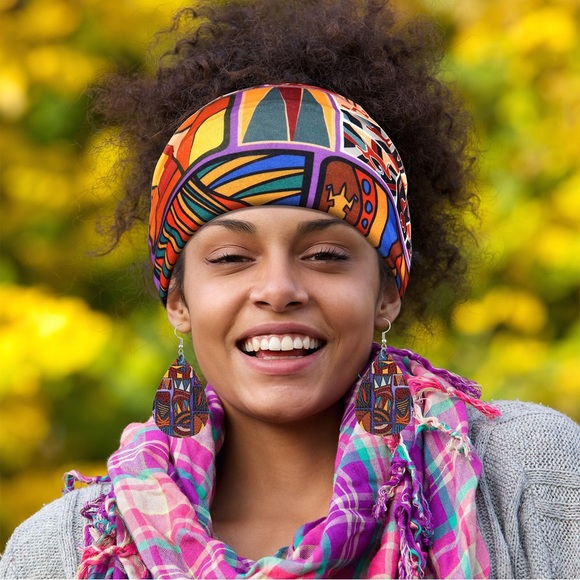 Stylish patterns 4 Pairs African Faux Leather Earrings and 4 Pieces Headbands. main image 6